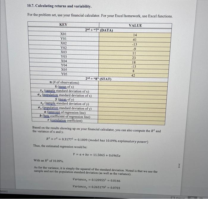  10.7. Calculating returns and variability. For the problem set, use your