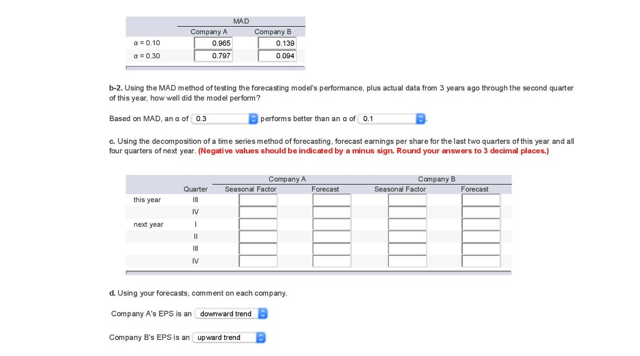 for two companies by quarter from the first quarter of three years