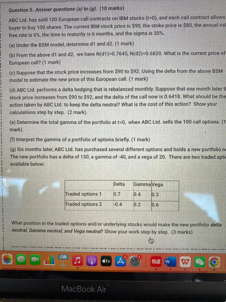  Question 5. Answer questions (a) to (g). (10 marks) ABC Ltd.