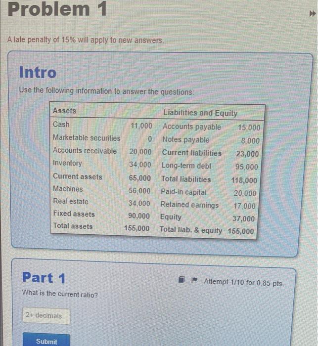 please answer all 3 questions. Problem 1 A late penalty of 15%