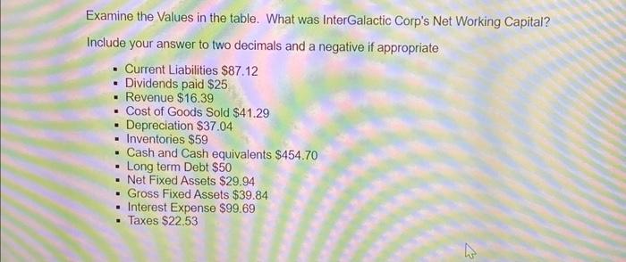  Examine the Values in the table. What was InterGalactic Corp's Net
