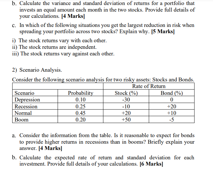 returns on two stocks. Stock N (%) 6 January February -4 March