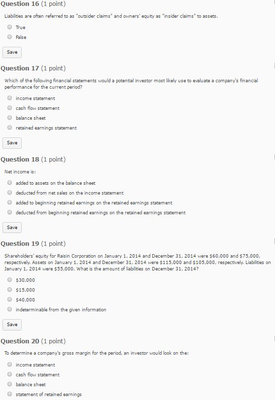 Increases in shareholders' equity arise from: o payment of dividends O investments