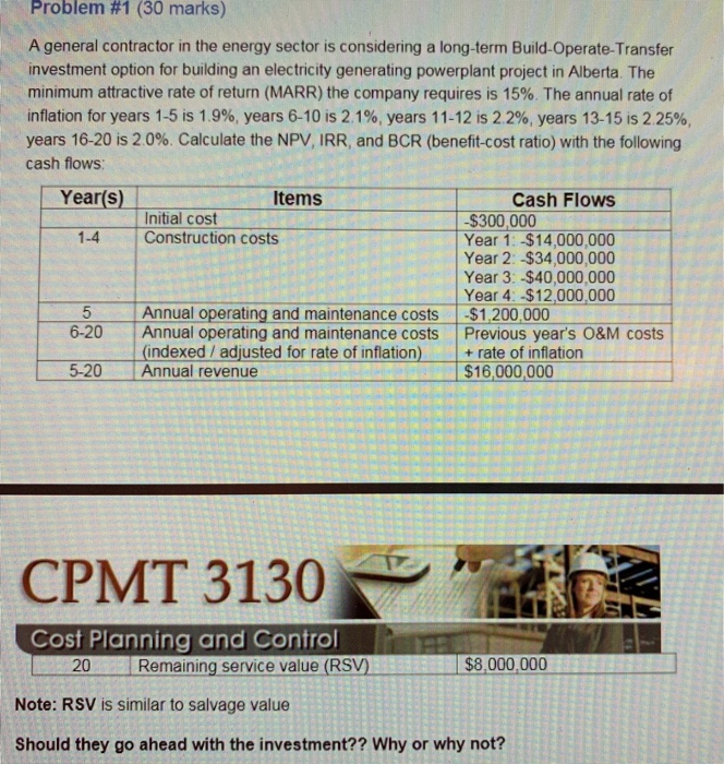  Problem #1 (30 marks) A general contractor in the energy sector