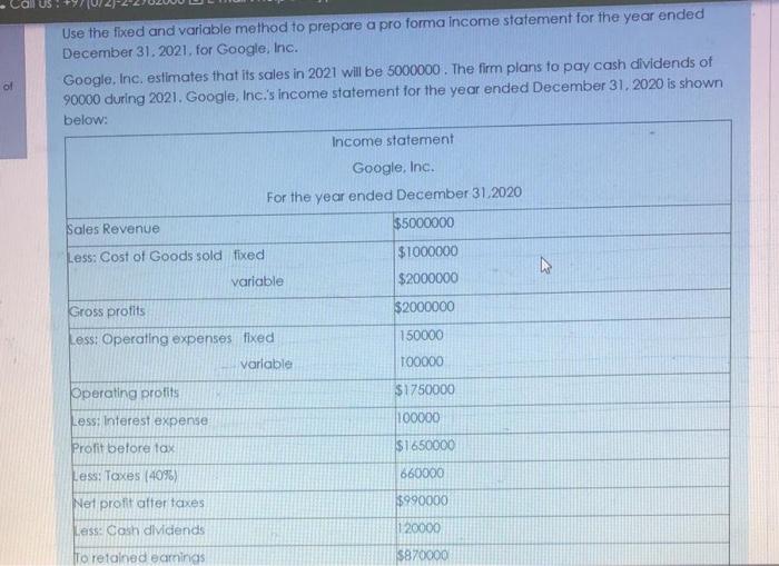  Use the fixed and variable method to prepare a pro forma
