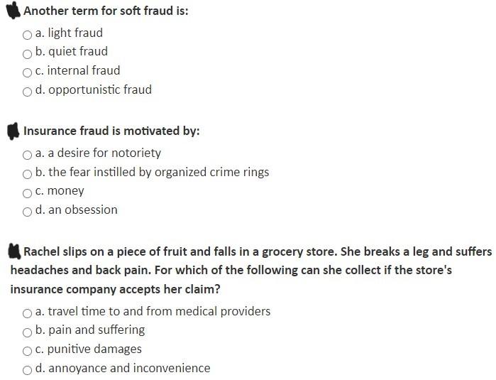 Another term for soft fraud is: a. light fraud b. quiet