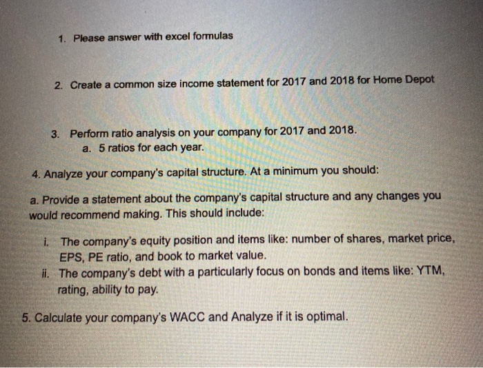  1. Please answer with excel formulas 2. Create a common size