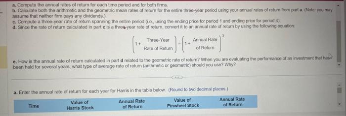 please show work data information a. Compute the annual rates of return