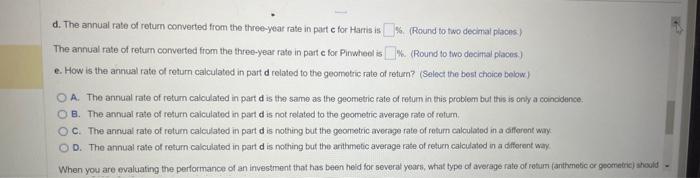 arithmetic and the geometric mean rates of return for the entire three-year