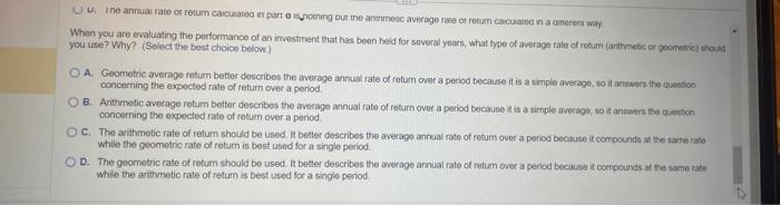 period using your annual rates of return ficm part a. (Note: you