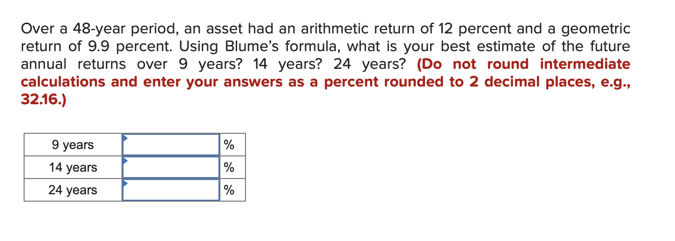 Over a 48-year period, an asset had an arithmetic return of