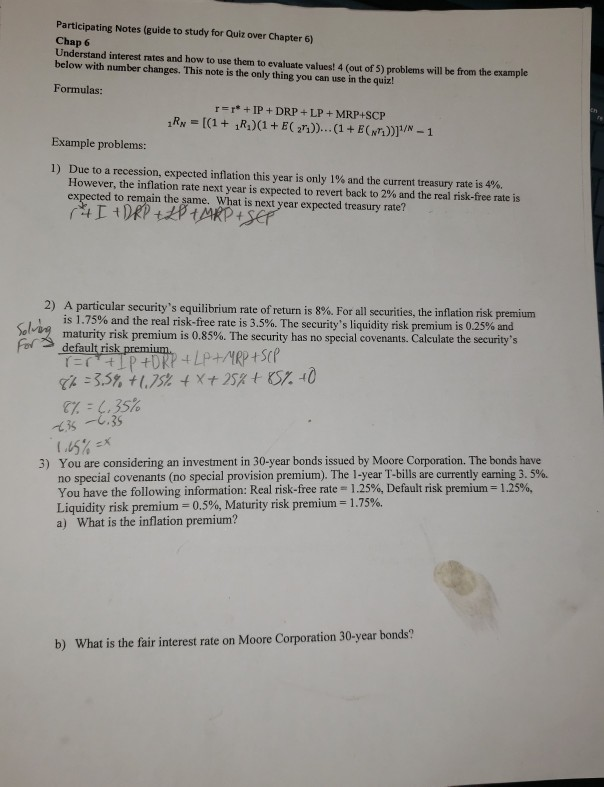  Participating Notes (guide to study for Quiz over Chapter 6) Chap