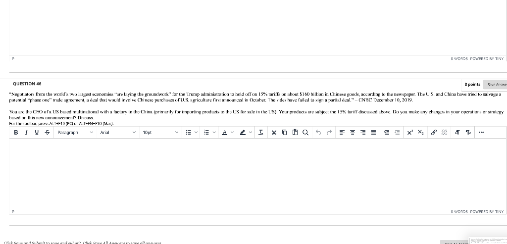  D WORDS POWERED BY TINY QUESTION 46 3 points Save AS