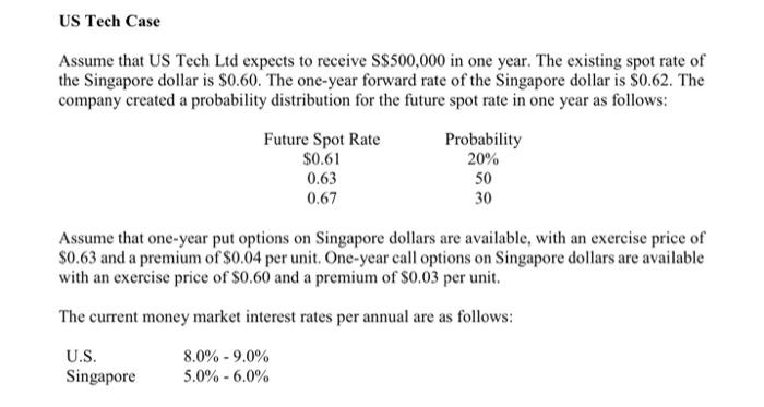 US Tech Case Assume that US Tech Ltd expects to receive