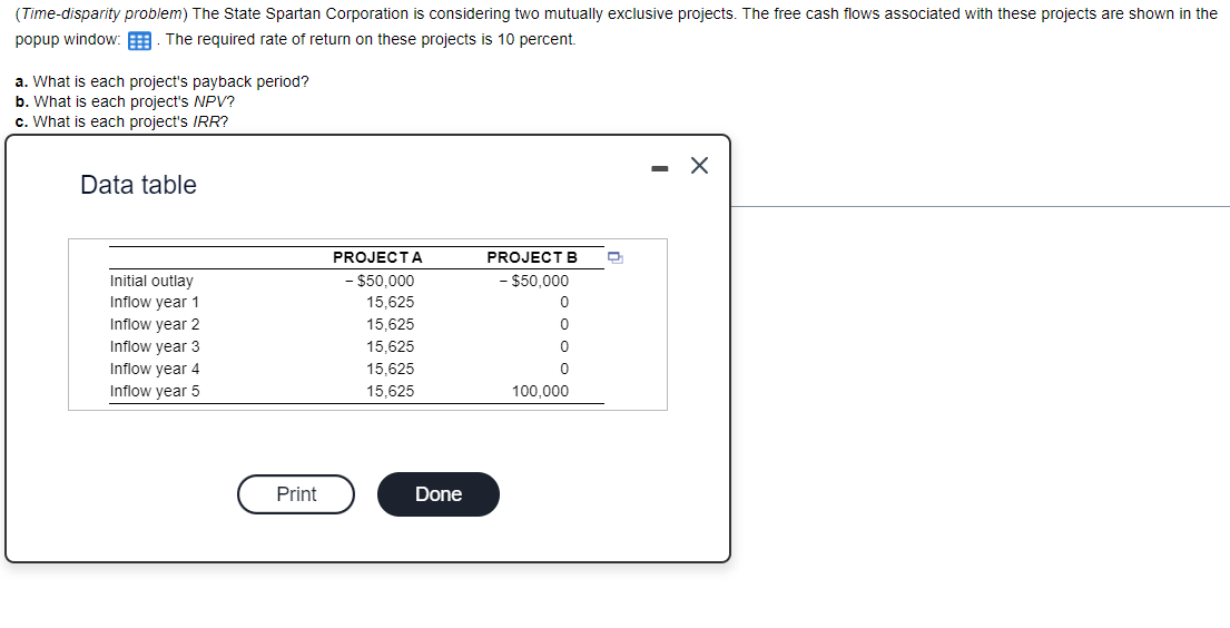  (Time-disparity problem) The State Spartan Corporation is considering two mutually exclusive