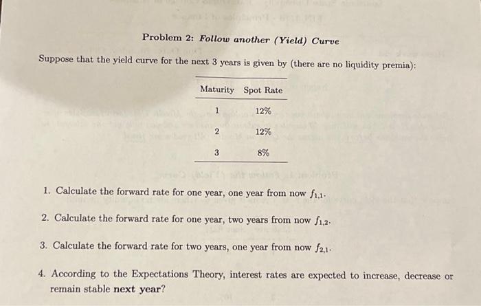  Problem 2: Follow another (Yield) Curve Suppose that the yield curve