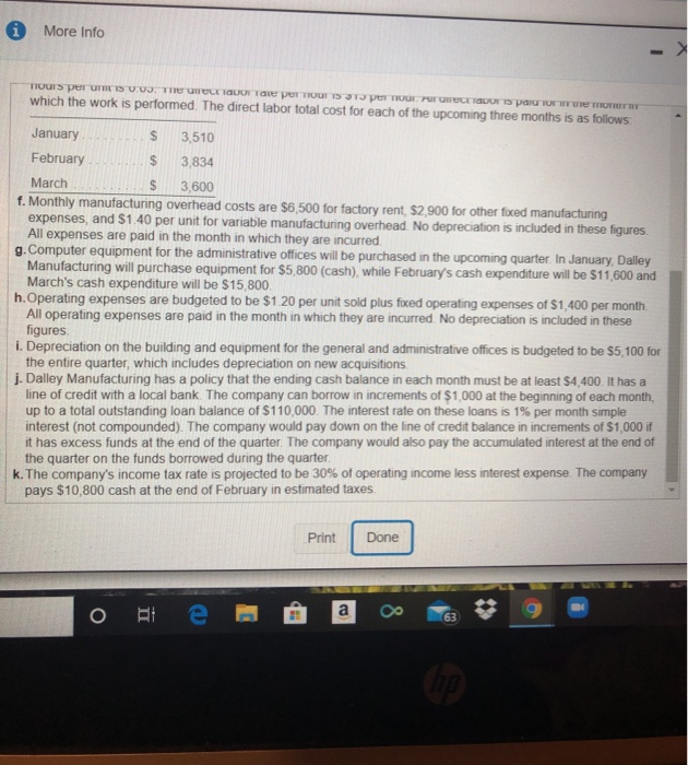 quarter of the upcoming year. The following data pertain to Dalley Manufacturing's