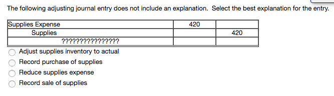 The following adjusting journal entry does not include an explanation. Select