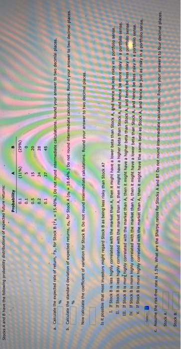  Please solve all. Its all one problem (29%) Stocks A and