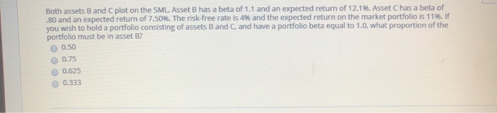  Both assets B and C plot on the SML Asset B