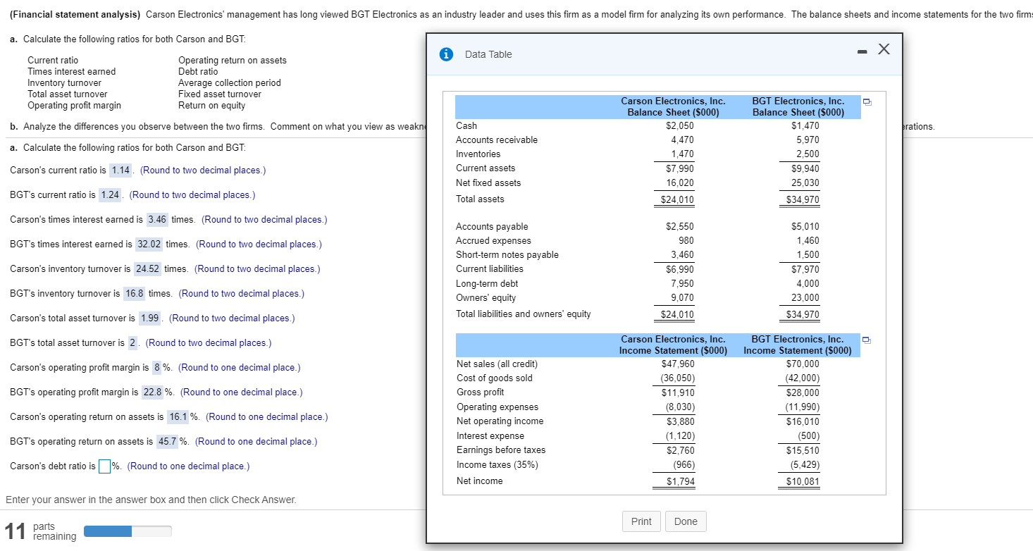 Need the debt ratio for each, thanks, (Financial statement analysis) Carson
