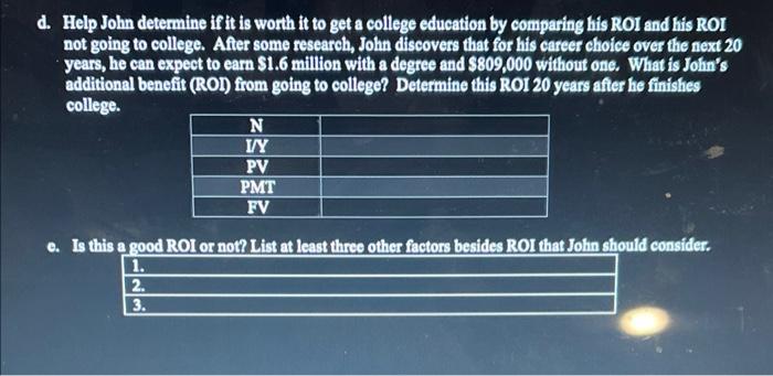  d. Help John determine if it is worth it to get