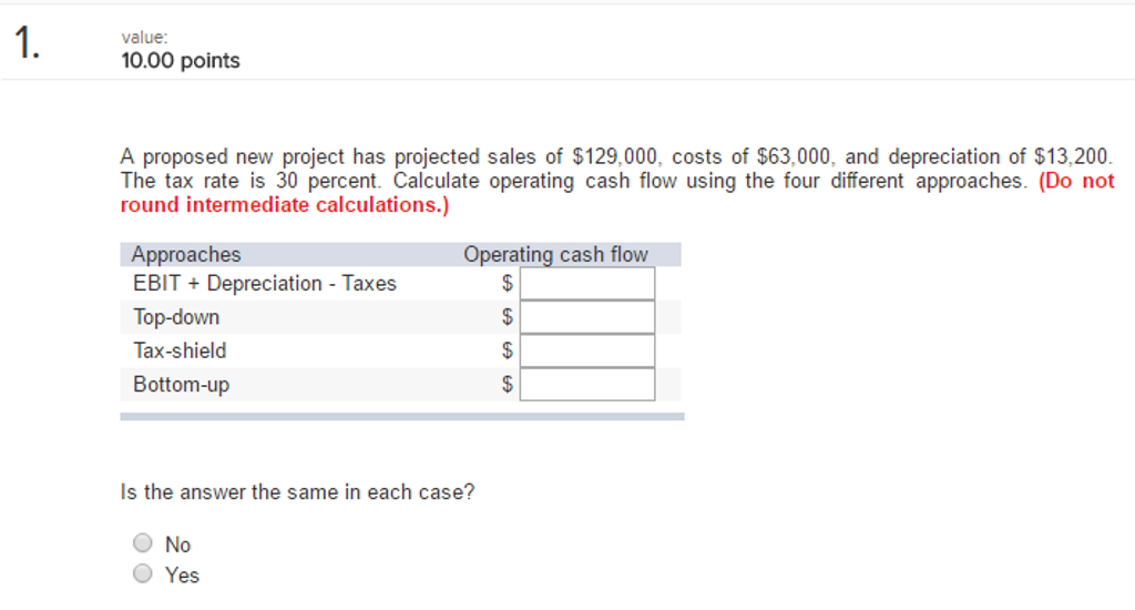Calculate operating Cash flow using the four different approaches... A) EBIT +