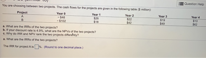  Question Help Year 3 $19 $49 Year 4 $13 $62 You