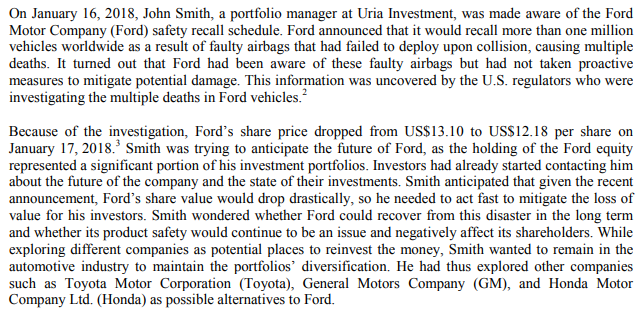 Based on your analyses so far, as John Smith in January 2018,