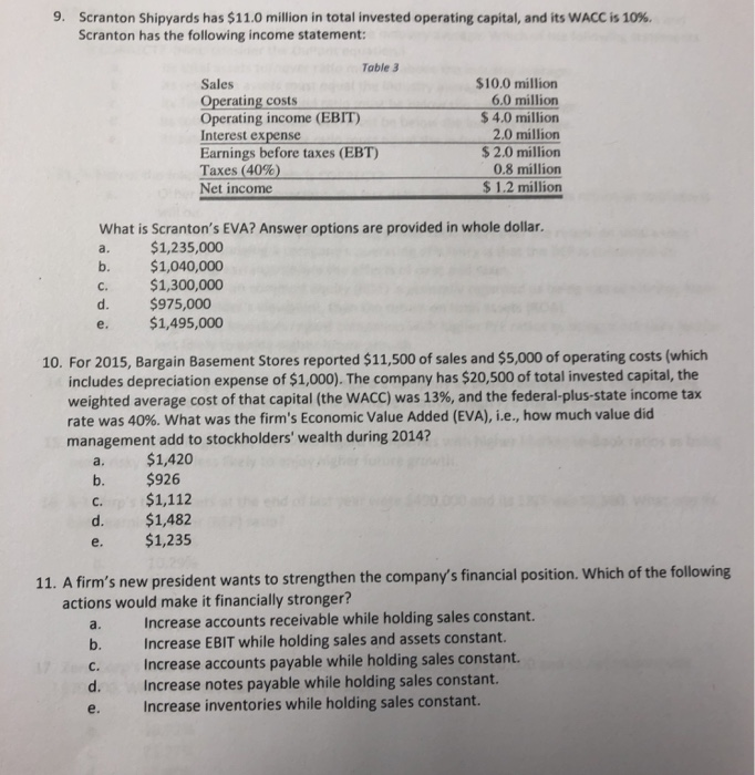  Please answer all three 9, Scranton Shipyards has $11.0 million in