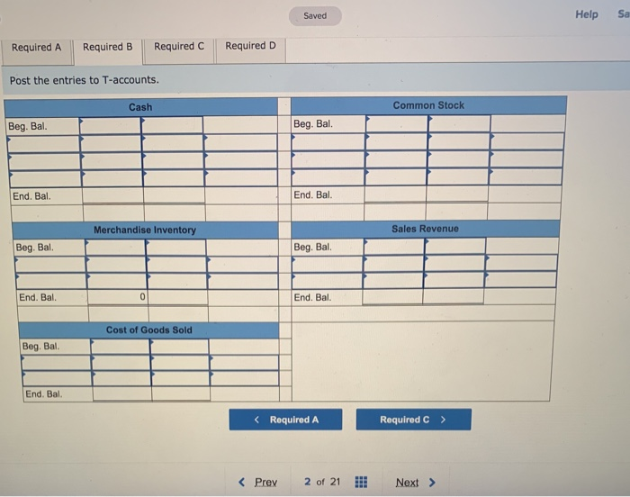 Required a. Record the events in general journal format. b. Post the