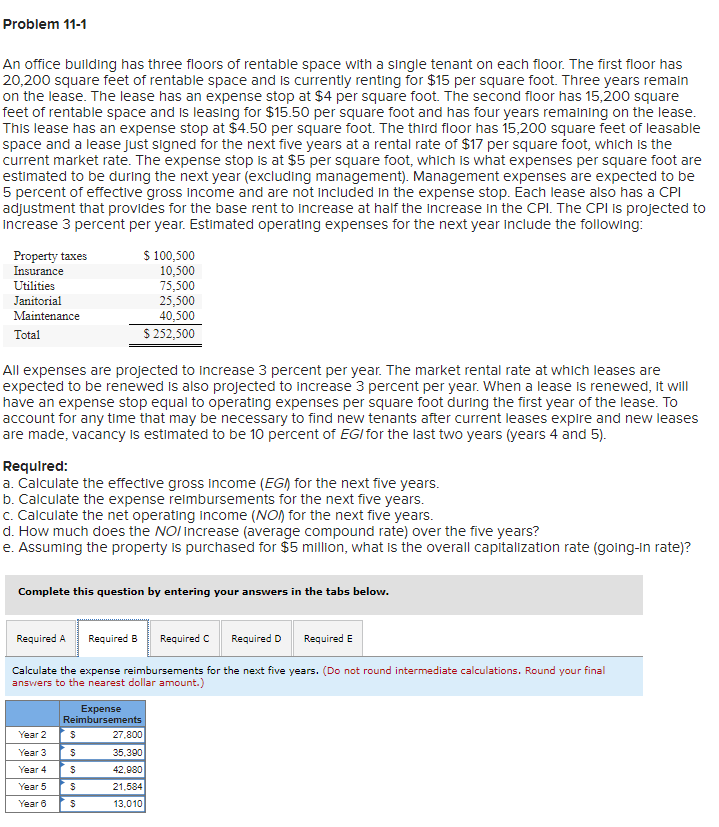 three floors of rentable space with a single tenant on each floor.