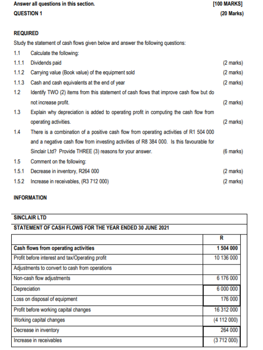  Answer all questions in this section. [100 MARKS] QUESTION 1 (20