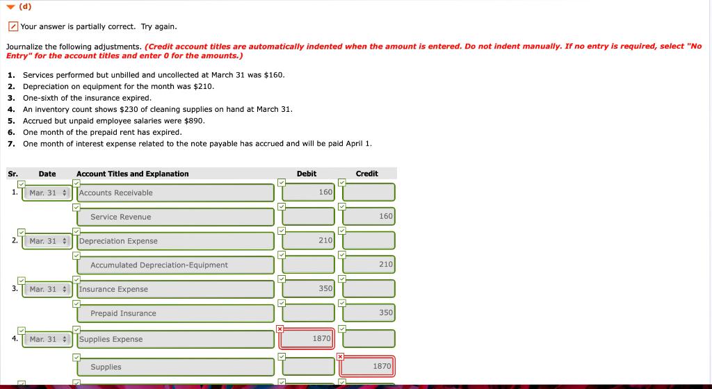 please do part e (d) Your answer is partially correct. Try again.