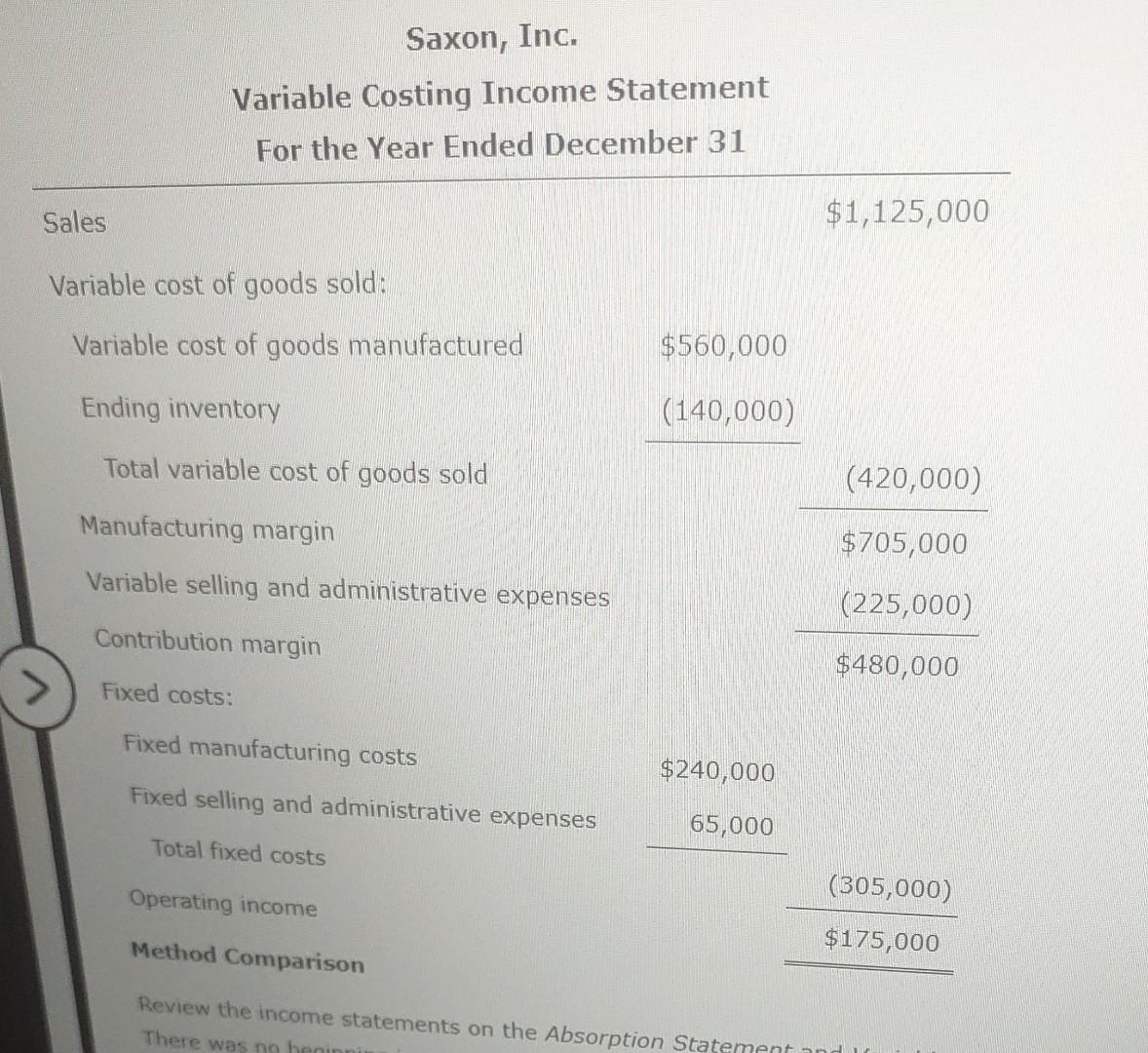 manufacturing cost Under variable costing, the cost of goods manufactured includes only