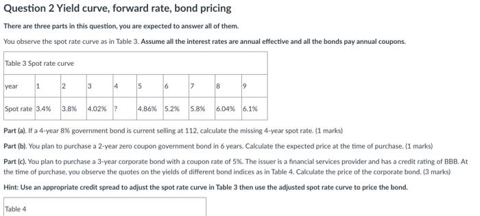 Question2 Question 2 Yield curve, forward rate, bond pricing There are three