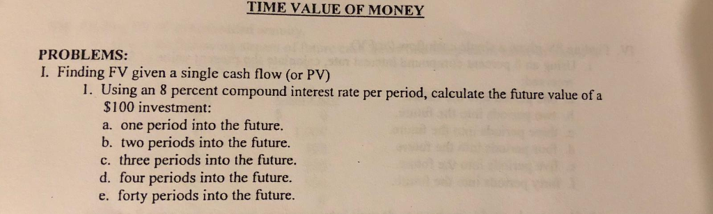 please expline TIME VALUE OF MONEY PROBLEMS: I. Finding FV given