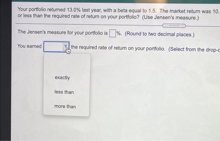 1.5. The market return was 10.0%, and the risk-free rate 4.0%. Did
