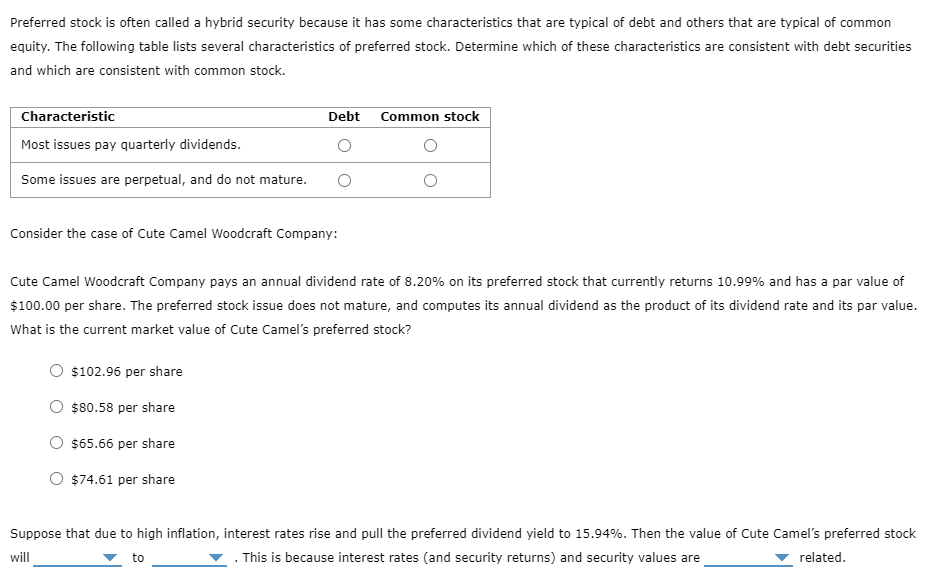 Preferred stock is often called a hybrid security because it has
