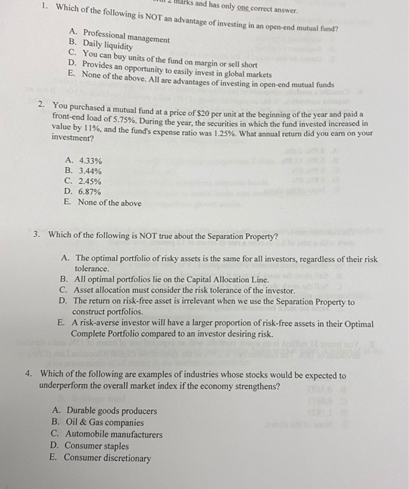  Need help on these 4 multiple choice questions please! 2 Marks