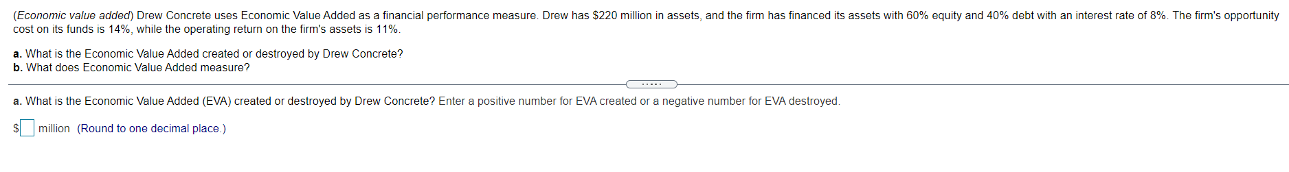Drew Concrete uses Economic Value Added as a financial performance measure. Drew