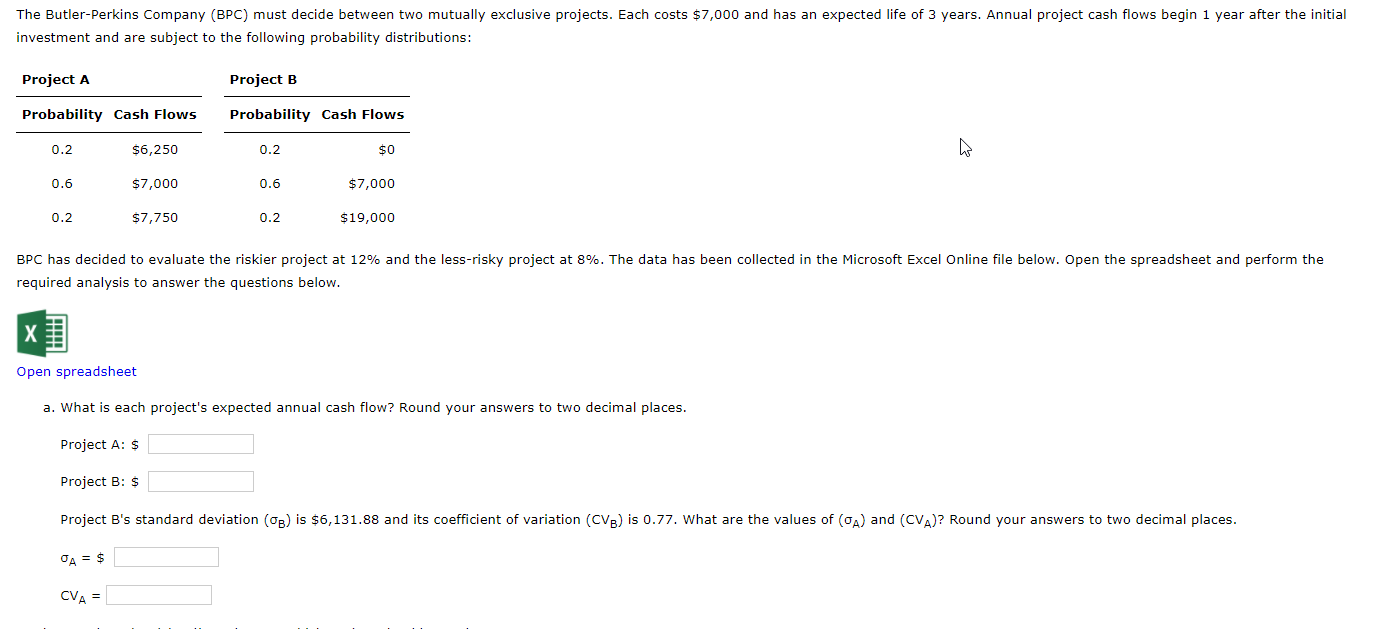 The options for C are: A. This would make project B more