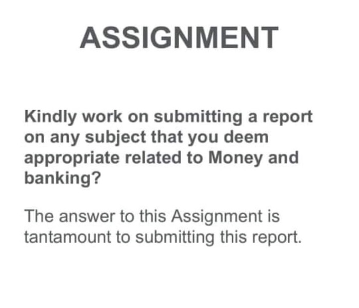  ASSIGNMENT Kindly work on submitting a report on any subject that