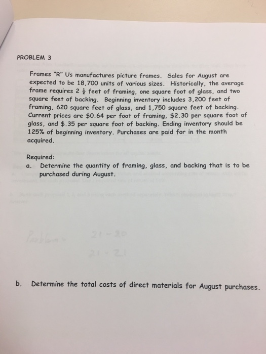  Frames "R" Us manufactures picture frames. Sales for August are expected