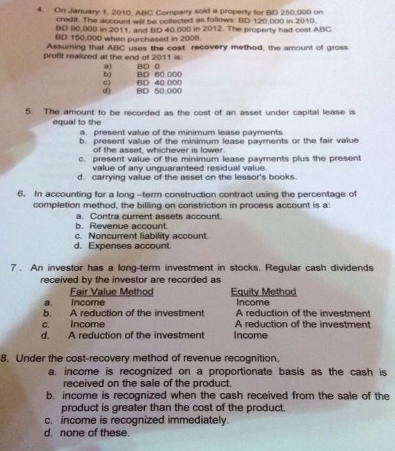 for 2010 is shown below. Gorman uses the completed-contract method Billings Through