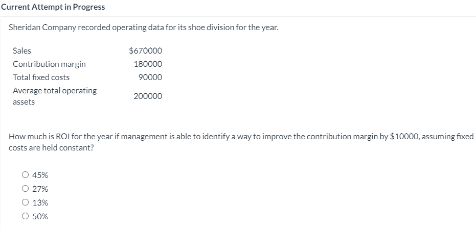 Current Attempt in Progress Sheridan Company recorded operating data for its