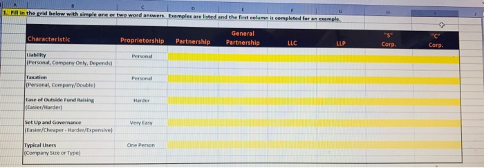  1. Fill in the grid below with simple one or twe