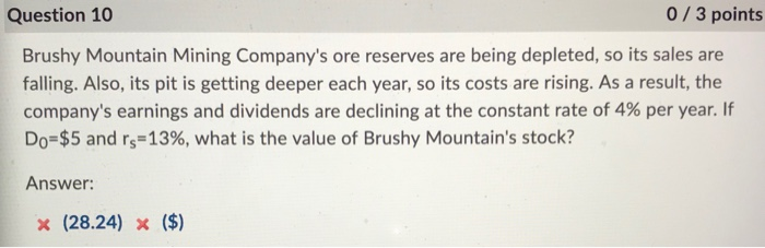 please use excel to support your answer. Question 10 0/3 points Brushy