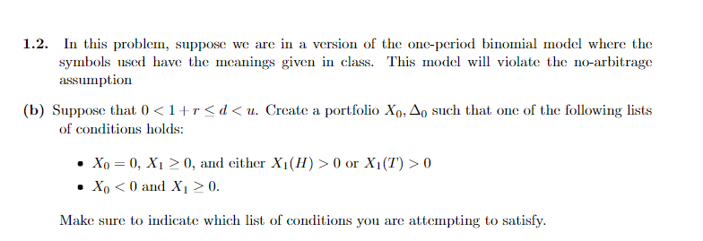 the one-period binomial model where the symbols used have the meanings given