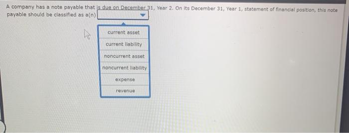  A company has a note payable that is due on December